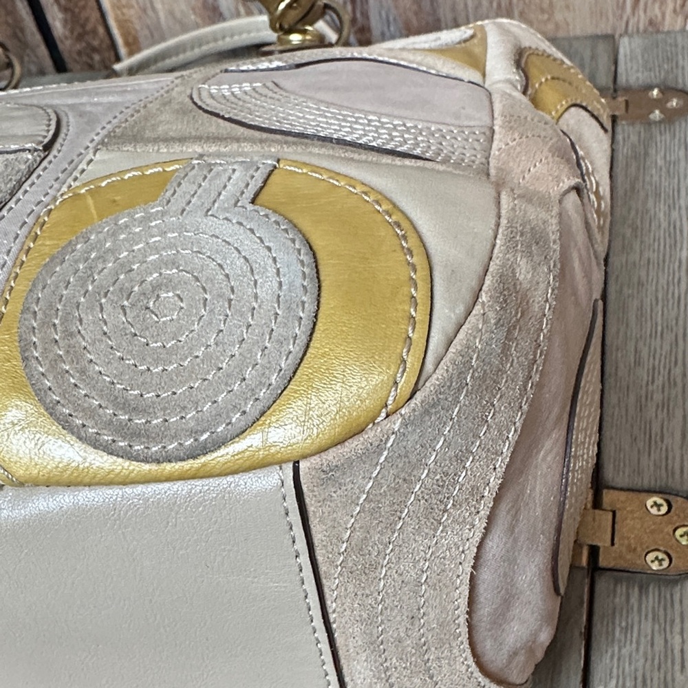Coach 15748 Mia Inlaid Natural Multicolor Paten Leather Suede Tote Shoulder Bag - Picture 9 of 16